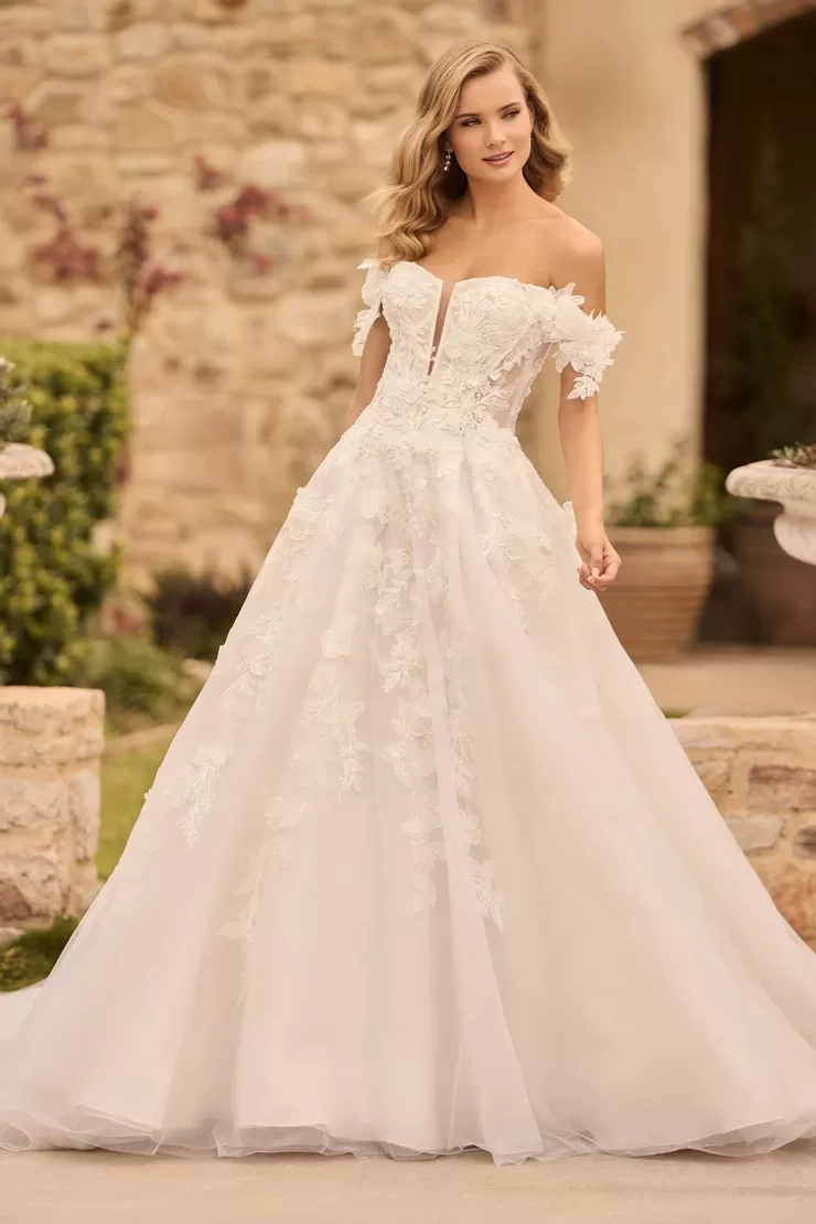 Sophia Tolli Blossom wedding dress - front view with delicate floral lace appliqué