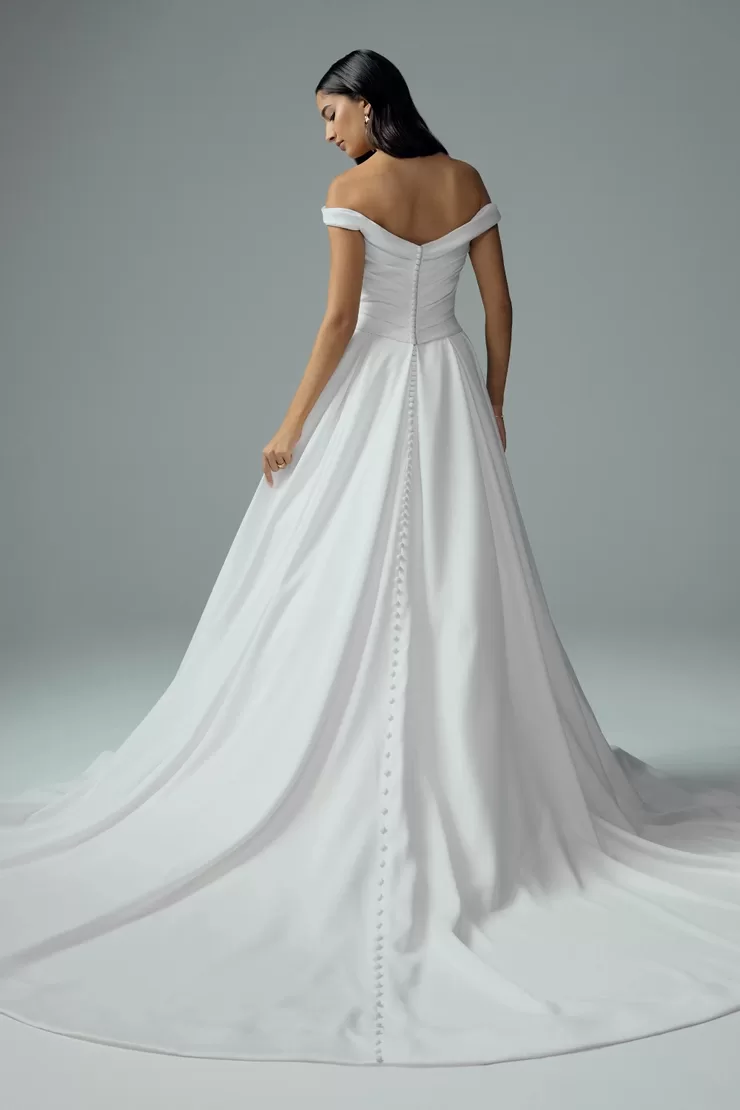 Sophia Tolli Cecelia wedding dress - back view with lace-up closure and chapel train