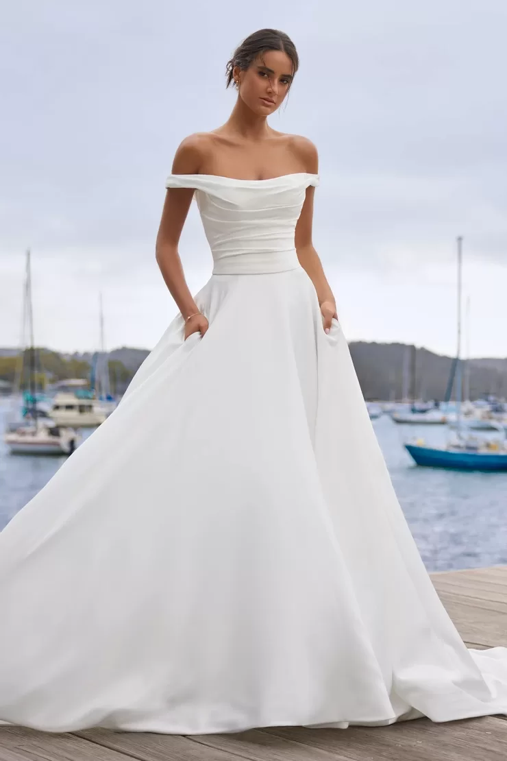 Sophia Tolli Cecelia wedding dress - front view with sweetheart neckline and beaded embellishment