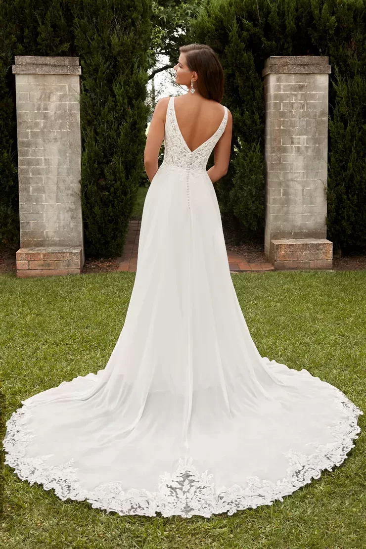 Sophia Tolli Claudia wedding dress - back view with covered buttons and train
