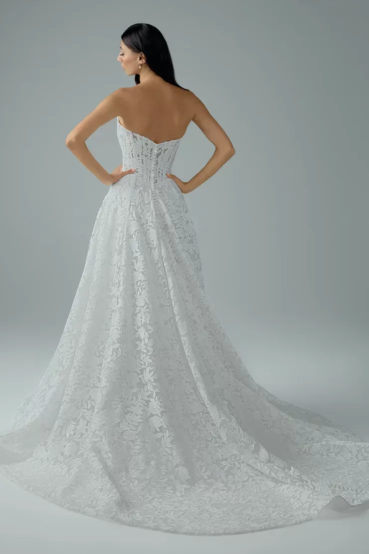 Sophia Tolli Diana wedding dress - back view with sheer lace back and button detail