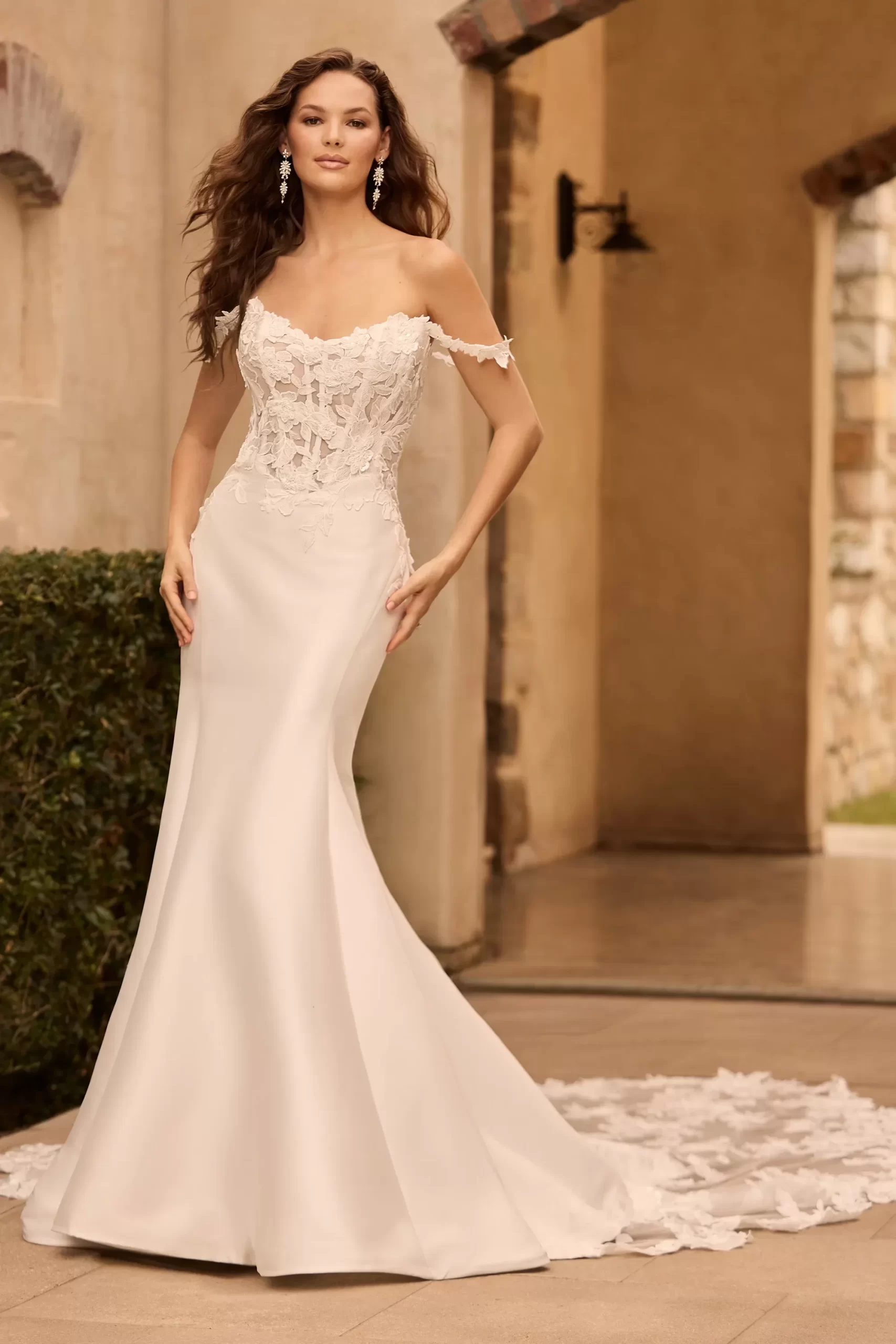 Sophia Tolli Dove wedding dress - front view with soft tulle skirt and embroidered bodice