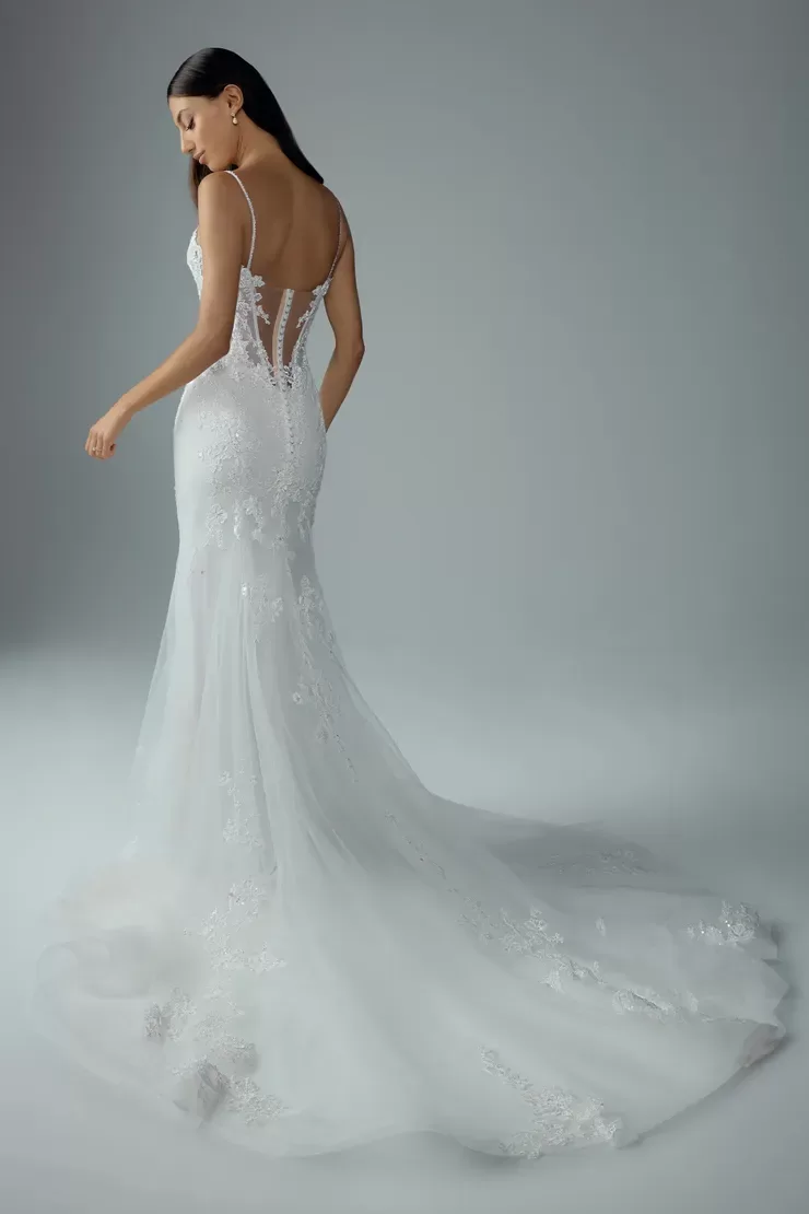 Sophia Tolli Esme wedding dress - back view with illusion back and button closure