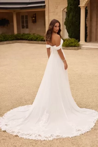Sophia Tolli Heida wedding dress - back view with keyhole back and cascading train