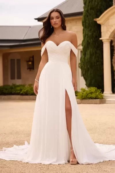 Sophia Tolli Heida wedding dress - front view with beaded lace bodice and layered skirt