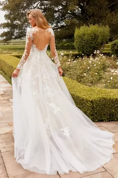 Sophia Tolli Illusion wedding dress - back view with illusion lace back panel