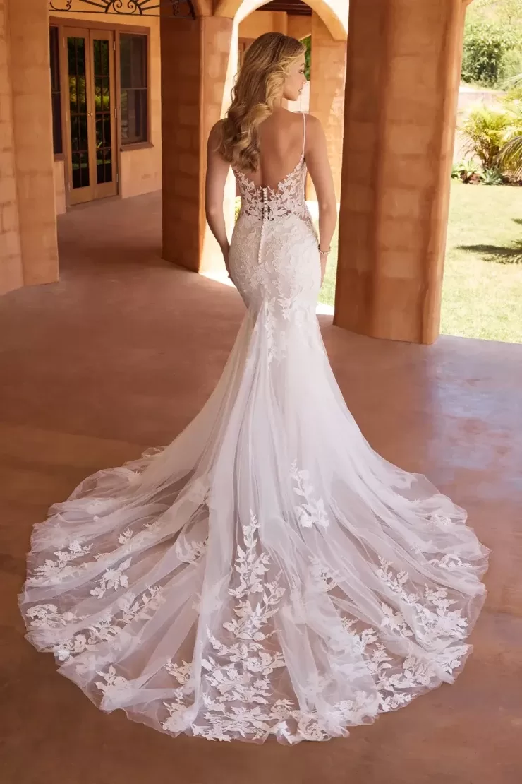 Sophia Tolli Ivana wedding dress - back view with dramatic low back and fishtail train