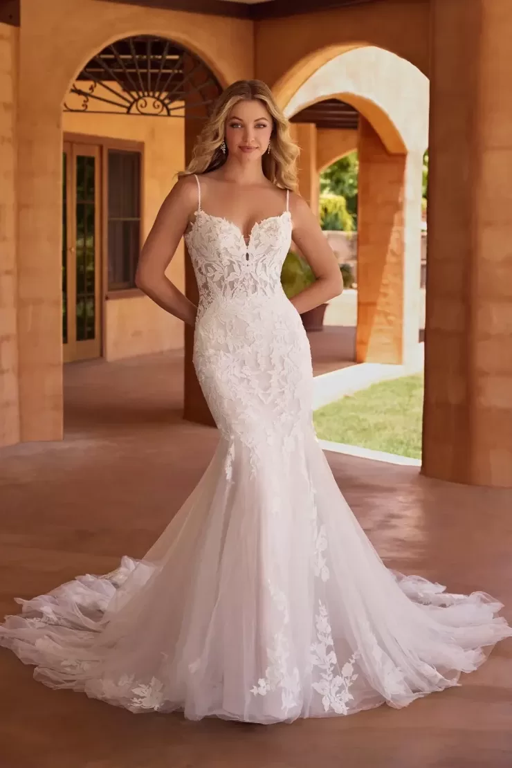 Sophia Tolli Ivana wedding dress - front view with V-neckline and fitted mermaid silhouette