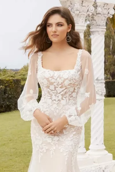 Sophia Tolli Ivory wedding dress - front view with classic satin finish and clean lines