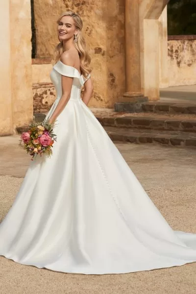 Sophia Tolli Kennedy wedding dress - back view with statement back and covered buttons