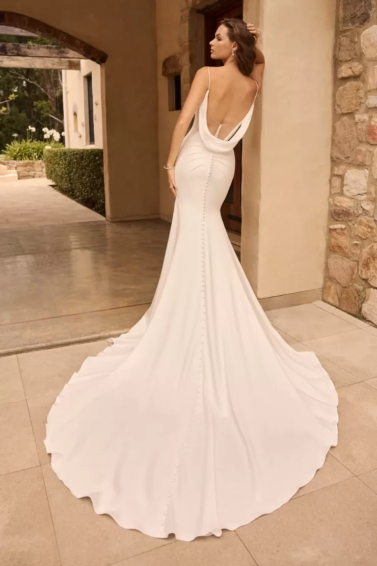 Sophia Tolli Liss wedding dress - back view with lace back and sweep train