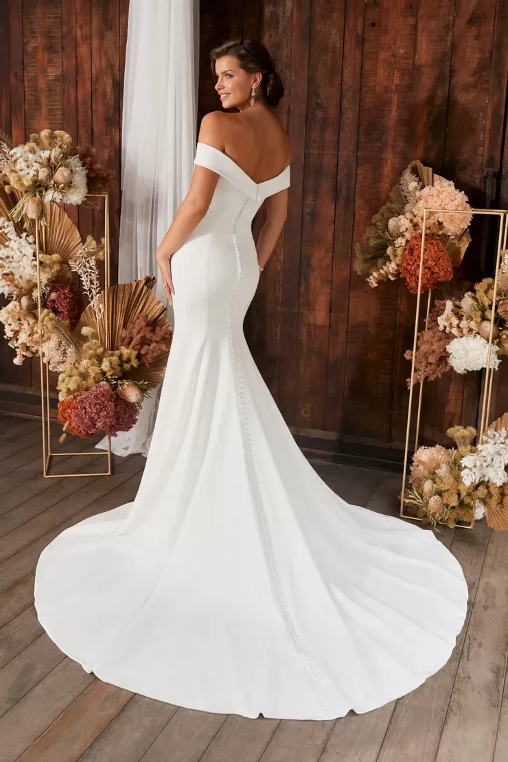 Sophia Tolli Lottie wedding dress - back view with illusion back and button closure
