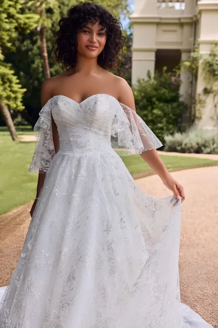 Sophia Tolli Noelle wedding dress - front view with elegant off-shoulder design and lace detail