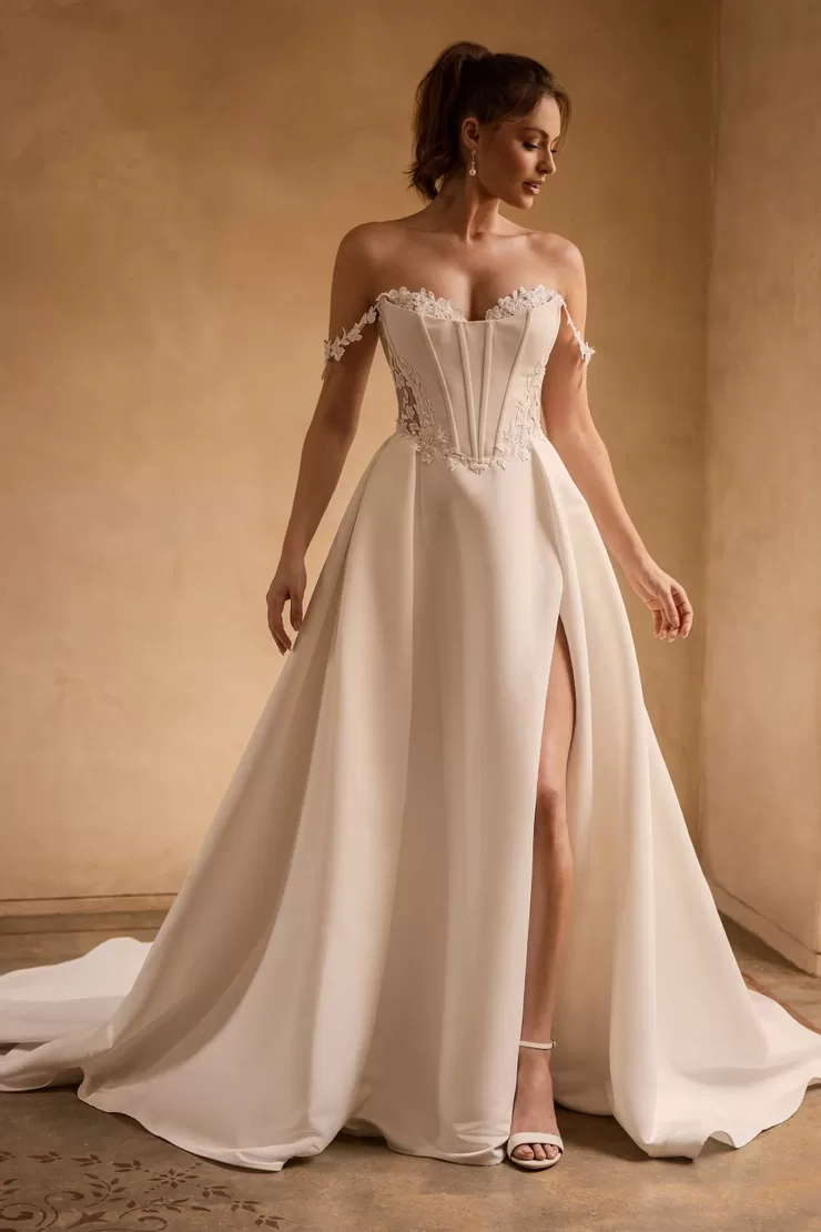 Sophia Tolli Rue wedding dress - front view with soft tulle layers and embroidered bodice